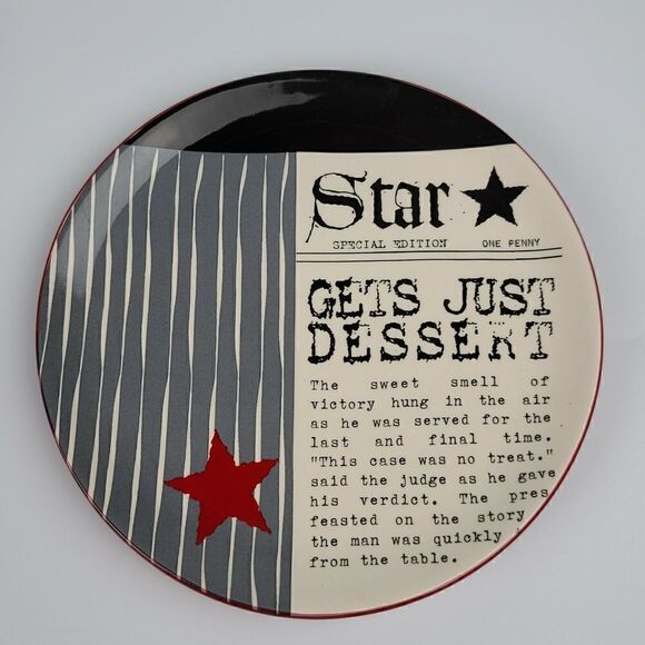 Dept. 56 Ceramic 6" Newspaper Daily Star Snack Dessert Appetizer Plates - Picture 4 of 7